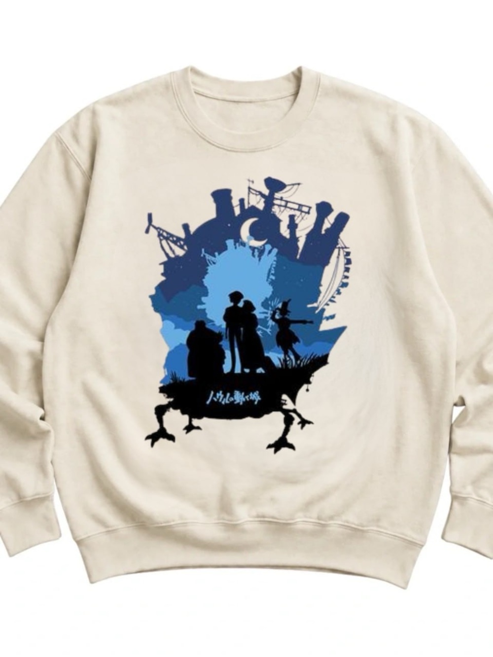 Cream Crewneck Sweatshirt with Blue Graphic